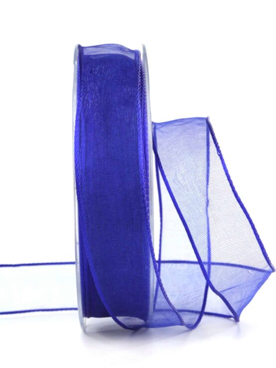 Organzaband mit Drahtkante, royalblau, 25 mm breit