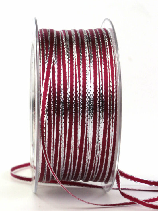 Schmales Satinband mit Silberkante, pink, 3 mm breit, 100 m Rolle - satinband-m-goldkante-satinbaender, geschenkband-weihnachten-einfarbig-weihnachtsbaender, geschenkband-weihnachten-weihnachtsbaender, weihnachtsbaender, satinbaender