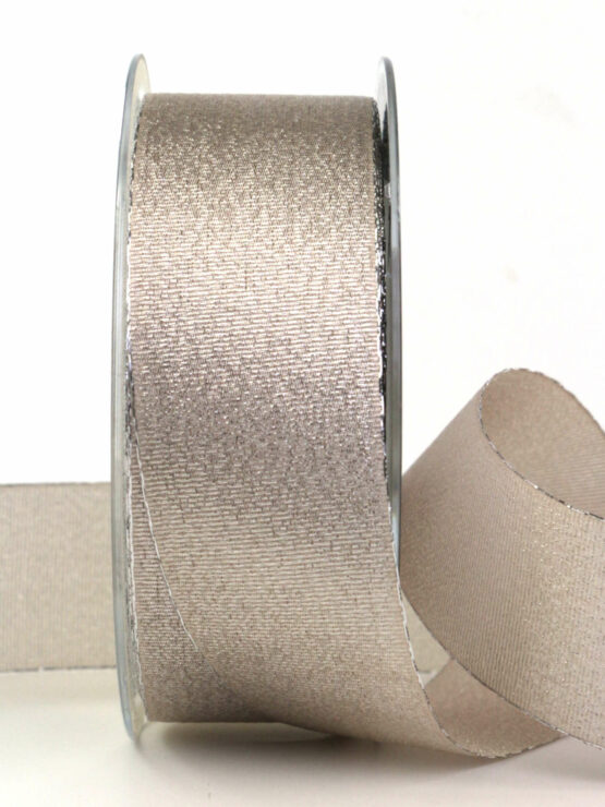 Glitzerndes Geschenkband, taupe, 40 mm breit, 20 m Rolle - weihnachtsbaender, geschenkband-weihnachten-einfarbig-weihnachtsbaender, geschenkband-weihnachten-weihnachtsbaender