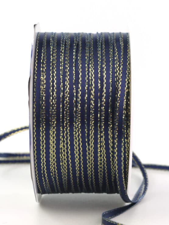 Satinband mit Goldkante, marineblau, 3 mm breit - geschenkband-weihnachten-einfarbig, satinband-m-goldkante, geschenkband-weihnachten, weihnachtsband