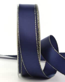 Satinband mit Goldkante, marineblau, 25 mm breit - weihnachtsband, satinband-m-goldkante, geschenkband-weihnachten-einfarbig, geschenkband-weihnachten