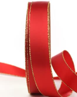 Satinband mit Goldkante, rot, 25 mm breit - geschenkband-weihnachten-einfarbig, weihnachtsband, geschenkband-weihnachten, satinband-m-goldkante
