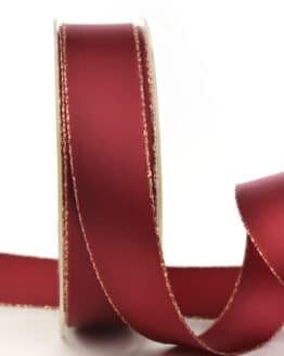 Satinband mit Goldkante, bordeaux, 25 mm breit - geschenkband-weihnachten-einfarbig, weihnachtsband, geschenkband-weihnachten, satinband-m-goldkante