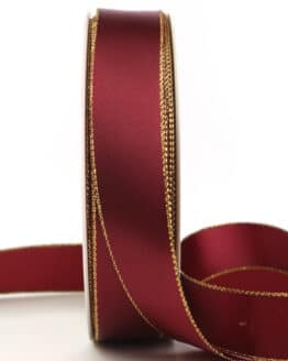 Satinband mit Goldkante, bordeaux, 25 mm breit - weihnachtsband, satinband-m-goldkante, geschenkband-weihnachten-einfarbig, geschenkband-weihnachten