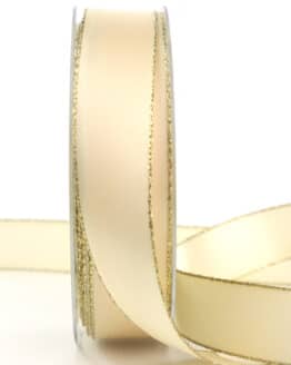 Satinband mit Goldkante, creme, 25 mm breit - geschenkband-weihnachten-einfarbig, weihnachtsband, geschenkband-weihnachten, satinband-m-goldkante