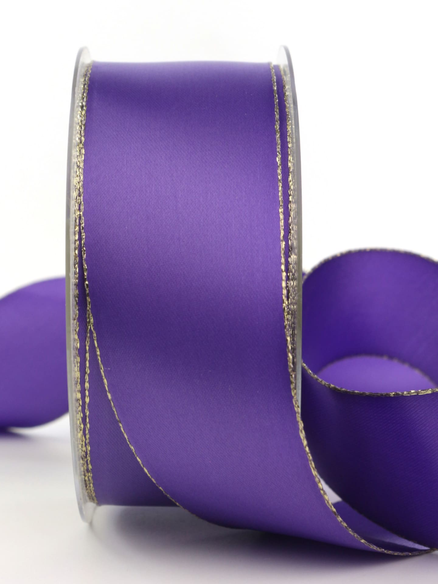 701474061525 Satinband mit Goldkante, flieder, 40 mm breit