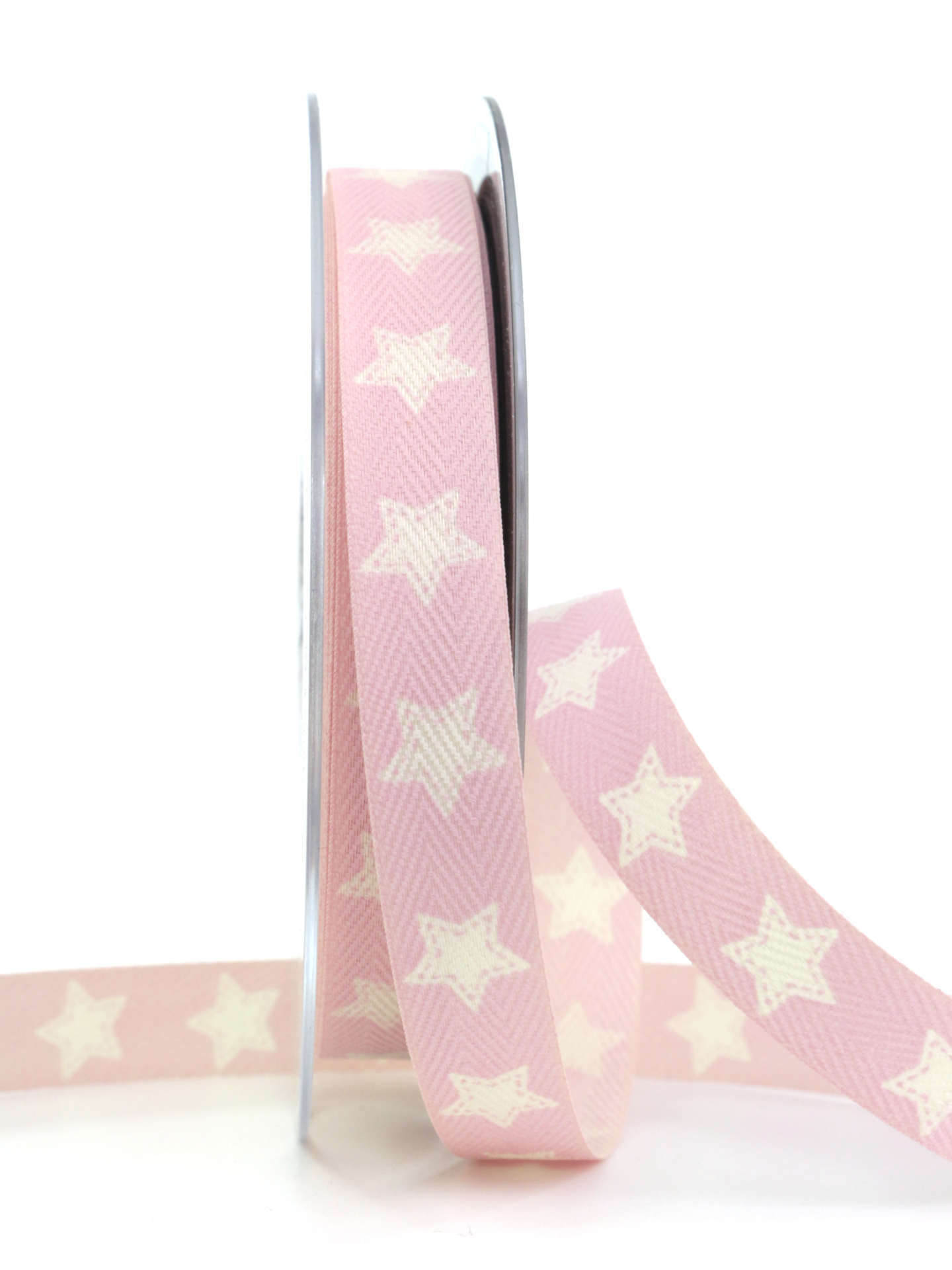 Baumwollband mit Sternen, rosa, 15 mm breit - weihnachtsbaender, geschenkband-weihnachten-gemustert-weihnachtsbaender, geschenkband-weihnachten-weihnachtsbaender