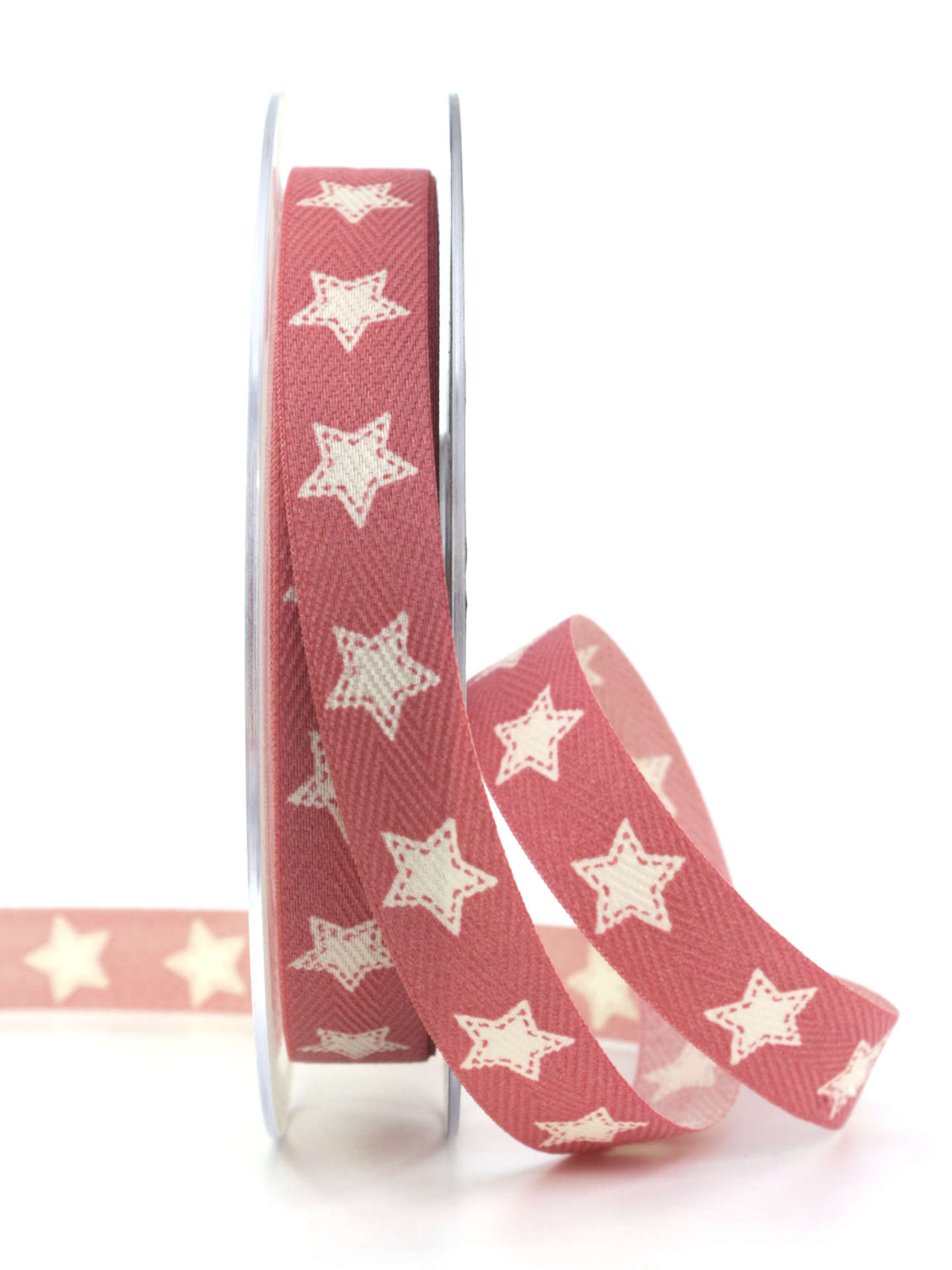 Baumwollband mit Sternen, altrosa, 15 mm breit - weihnachtsbaender, geschenkband-weihnachten-gemustert-weihnachtsbaender, geschenkband-weihnachten-weihnachtsbaender