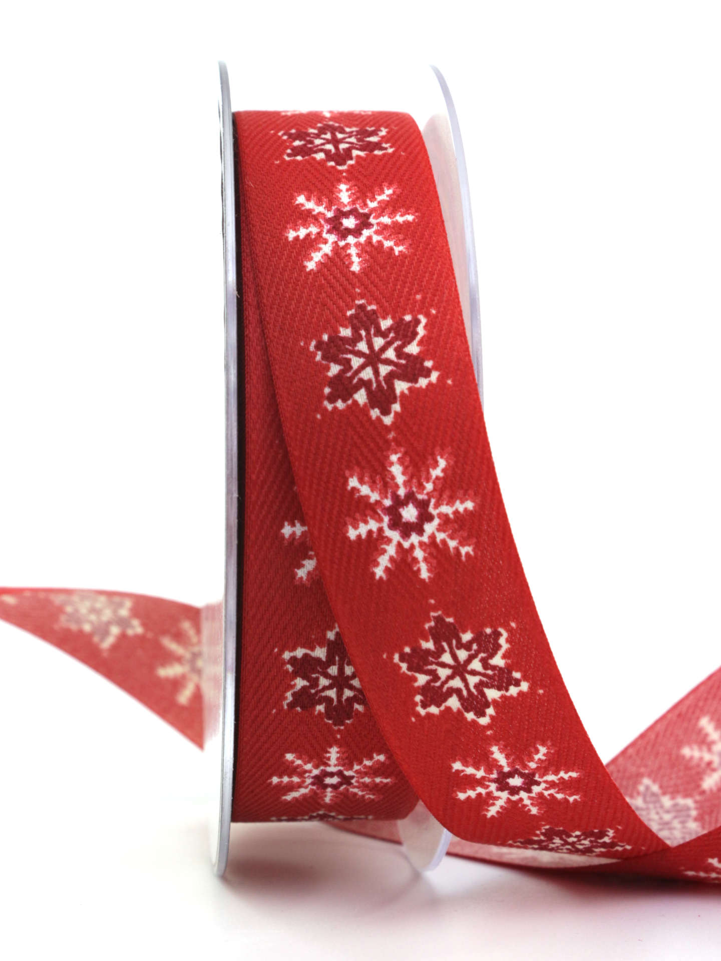 Baumwollband mit Eiskristallen, rot, 25 mm breit - geschenkband-weihnachten-gemustert-weihnachtsbaender, geschenkband-weihnachten-weihnachtsbaender, weihnachtsbaender