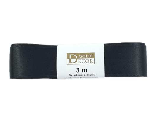 Premium-Satinband, schwarz, 25 mm breit, 3 m Strängchen - satinband-standard, satinbaender, geschenkbaender, geschenkband-dauersortiment-geschenkbaender, premium-qualitaet
