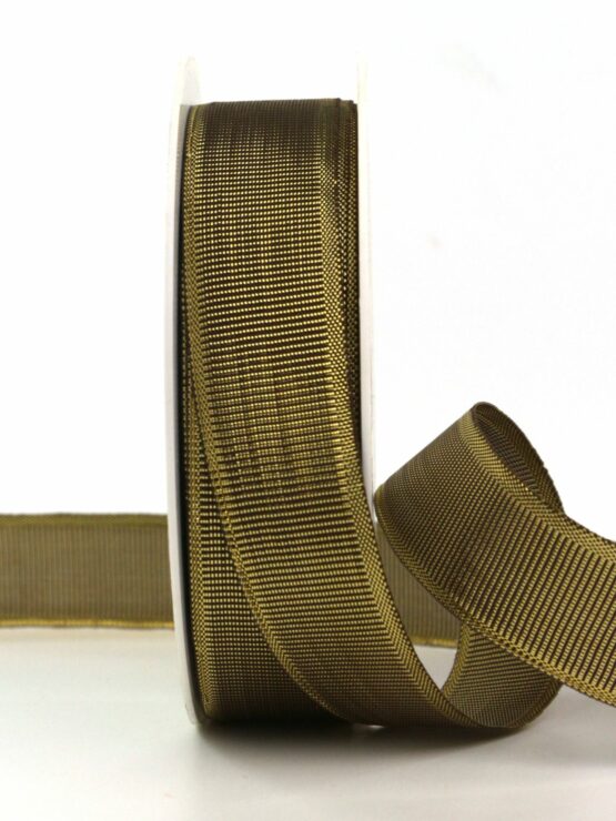 Metalic Ripsband, braun/gold, 25 mm breit, 25 m Rolle - geschenkband-weihnachten-weihnachtsbaender, weihnachtsbaender, weihnachtsband-gold-silber-weihnachtsbaender, geschenkband-weihnachten-dauersortiment-weihnachtsbaender