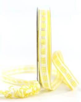 Dekoband Rips-/Satin, gelb-weiß, 15 mm breit - dekoband, geschenkband-gemustert