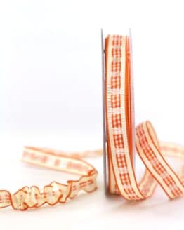 Dekoband Rips-/Satin, orange-creme, 15 mm breit - geschenkband-gemustert, dekoband