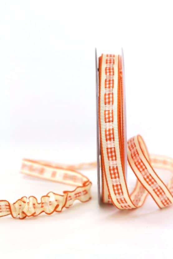 Dekoband Rips-/Satin, orange-creme, 15 mm breit - dekoband, geschenkband-gemustert