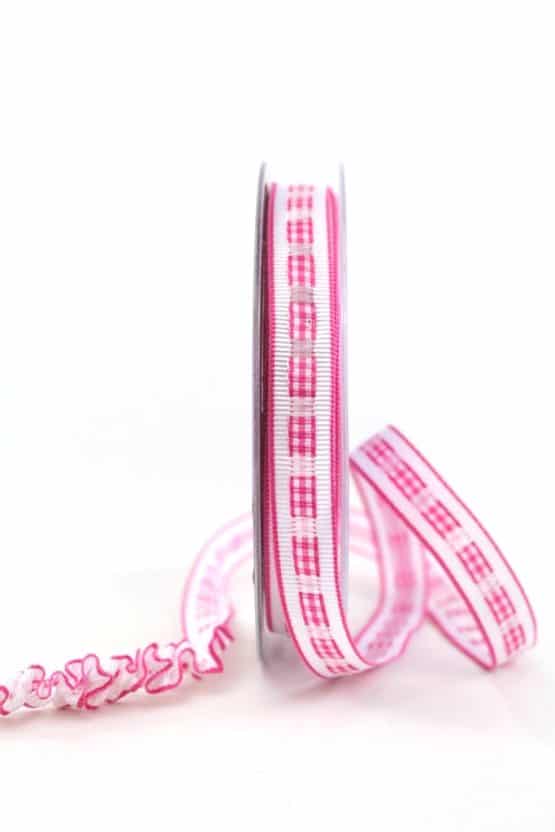 Dekoband Rips-/Satin, pink-weiß, 15 mm breit - dekoband, geschenkband-gemustert