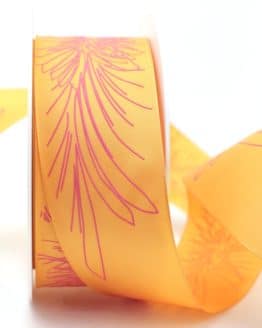 Florales Geschenkband, orange, 40 mm breit - geschenkband-gemustert, dekoband-mit-drahtkante-dekoband, dekoband, 20-rabatt