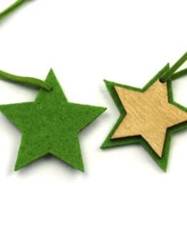 Geschenkanhänger Stern aus Filz + Holz, grün, 50mm, 12 Stück - geschenkanhaenger, accessoires