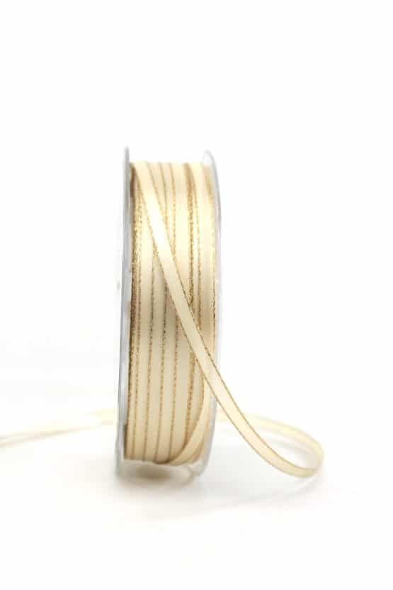Satinband mit Goldkante, 6 mm breit, creme
