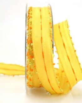 Geschenkband gelb-orange, 25 mm breit - sonderangebot, dekoband-mit-drahtkante-dekoband