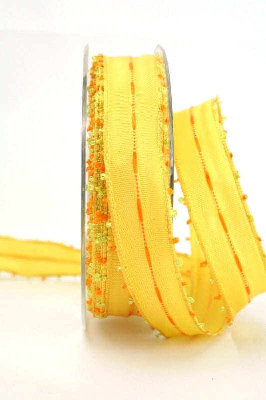 Geschenkband gelb-orange, 25 mm breit - dekoband-mit-drahtkante-dekoband, sonderangebot