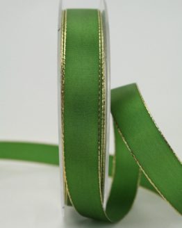 Geschenkband grün mit Goldkante, 15 mm breit - geschenkband-weihnachten, sonderangebot, taftband, weihnachtsband