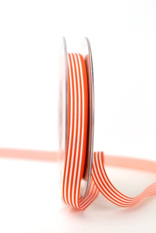 Schmales Taftband mit Streifen orange-weiß, 10 mm breit - dekoband