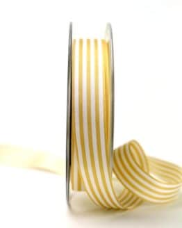 Schmales Taftband mit Streifen ocker-weiß, 15 mm breit - geschenkband-gemustert, dekoband