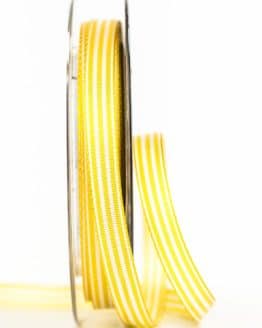 Schmales Taftband mit Streifen gelb-weiß, 10 mm breit - dekoband