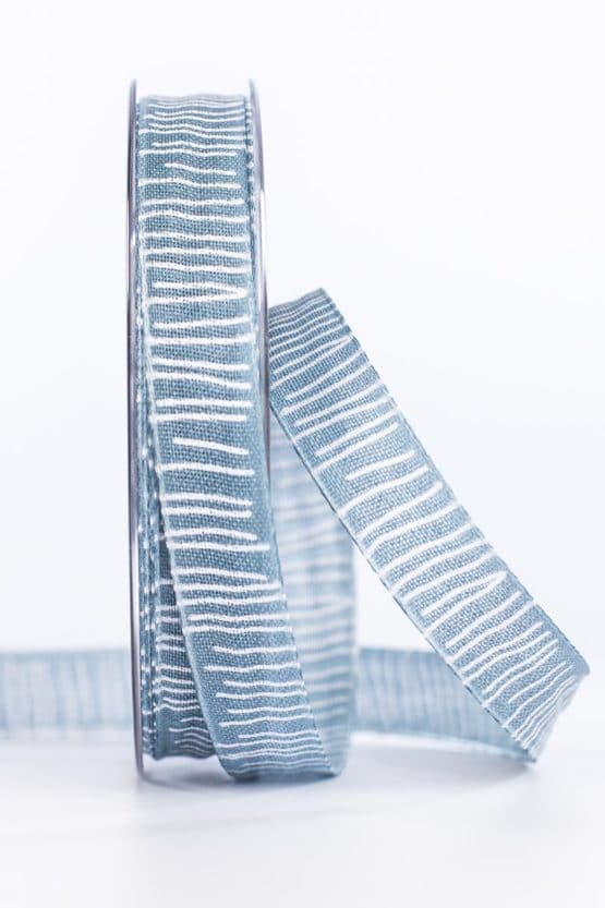 Leinenstrukturband mit Streifen, jeansblau, 15 mm breit - geschenkband-gemustert, dekoband