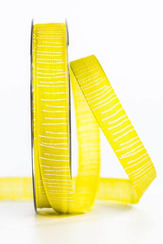 Leinenstrukturband mit Streifen, gelb, 15 mm breit - dekoband, geschenkband-gemustert