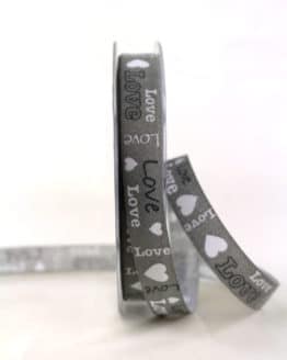 Leinenband “Love”, grau, 15 mm breit - valentinstag, muttertag, hochzeit