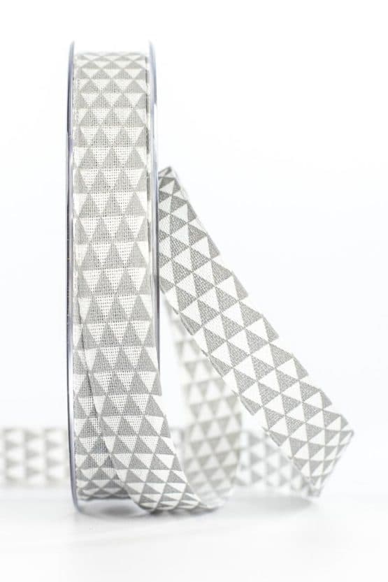 Schmales Geschenkband mit Dreiecken, grau, 15 mm breit - geschenkband-gemustert, geschenkband
