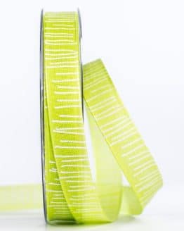 Leinenstrukturband mit Streifen, hellgrün, 15 mm breit - geschenkband-gemustert, dekoband