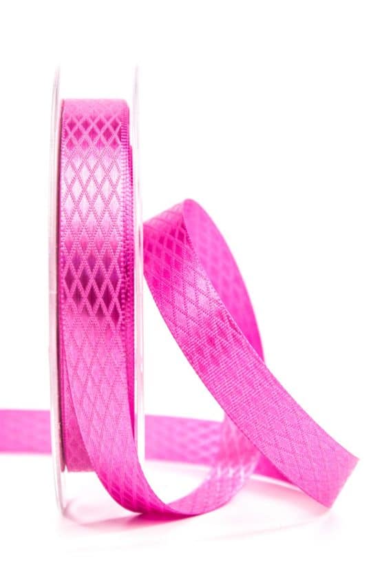 Gemustertes Satinband, pink, 15 mm - geschenkband-einfarbig, dekoband