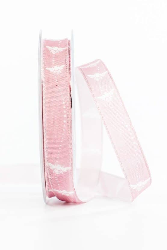 Schmales Geschenkband mit Bienen, rosa, 15 mm breit - geschenkband-gemustert, dekoband