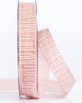 Leinenstrukturband mit Streifen, rosa, 15 mm breit - geschenkband-gemustert, dekoband