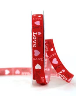 Leinenband “Love”, rot, 15 mm breit - valentinstag, muttertag, hochzeit