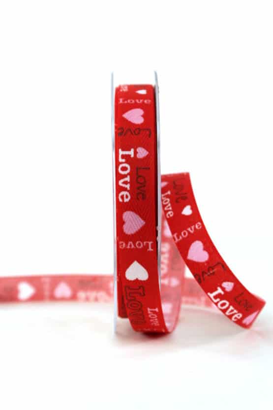 Leinenband “Love”, rot, 15 mm breit - valentinstag, muttertag, hochzeit