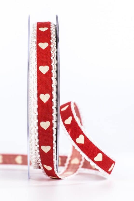 Geschenkband mit Herzen, rot, 15 mm breit - geschenkband-mit-herzen, valentinstag