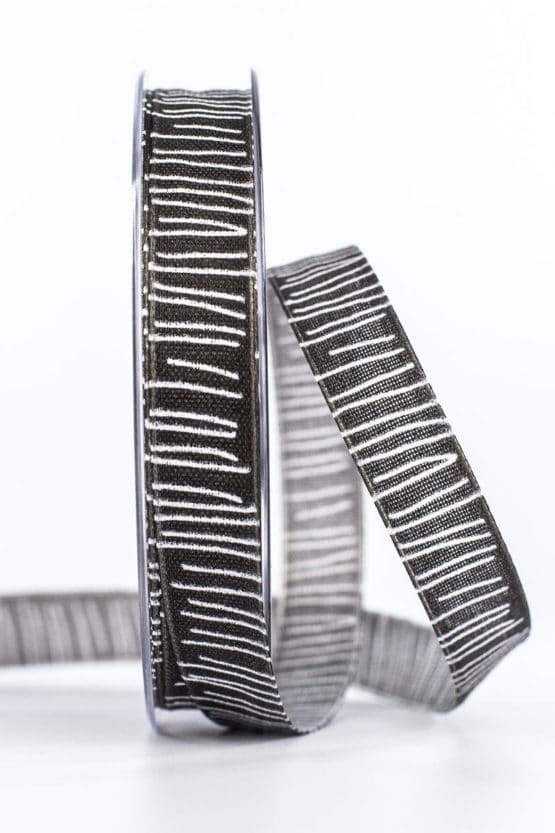 Leinenstrukturband mit Streifen, schwarz, 15 mm breit - geschenkband-gemustert, dekoband