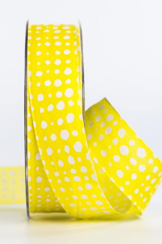 Geschenkband in Leinenoptik, gelb, 25 mm breit - geschenkband-gemustert, dekoband