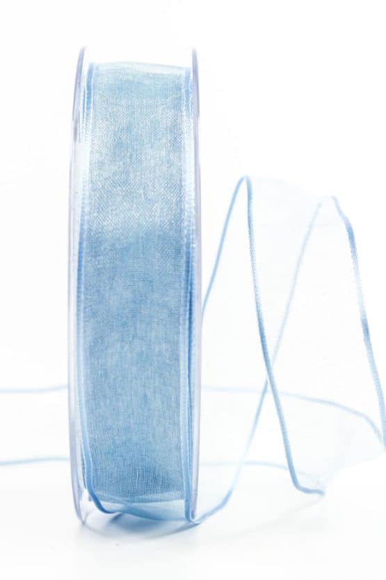 Organzaband mit Drahtkante, hellblau, 25 mm breit - geschenkband, organzaband-mit-drahtkante