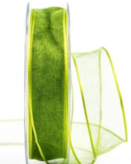 Organzaband mit Drahtkante, grün, 25 mm breit - organzaband-mit-drahtkante, geschenkband