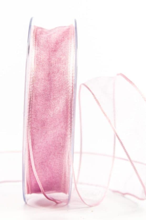 Organzaband mit Drahtkante, rosa, 25 mm breit - organzaband-mit-drahtkante, geschenkband
