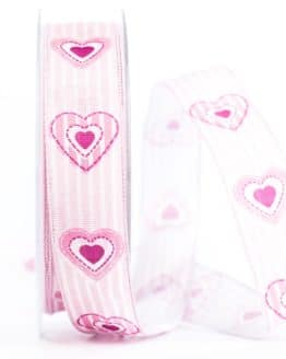 Geschenkband Herz, rosa, 25 mm breit - geschenkband-mit-herzen, valentinstag, muttertag