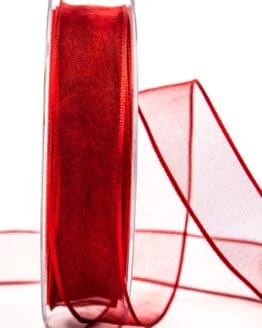 Organzaband mit Drahtkante, rot, 25 mm breit - organzaband-mit-drahtkante, geschenkband