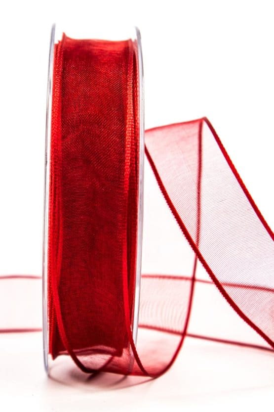 Organzaband mit Drahtkante, rot, 25 mm breit - organzaband-mit-drahtkante, geschenkband
