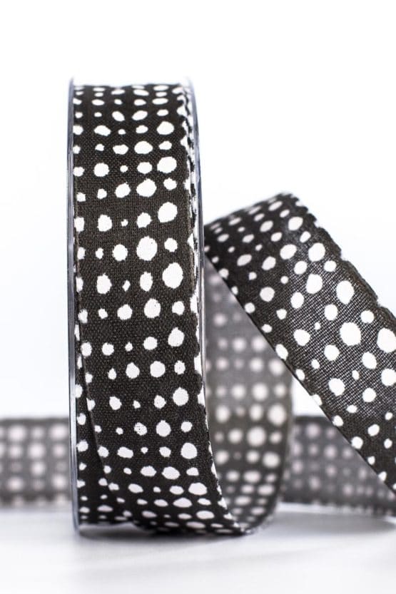Geschenkband in Leinenoptik, schwarz, 25 mm breit - geschenkband-gemustert, dekoband