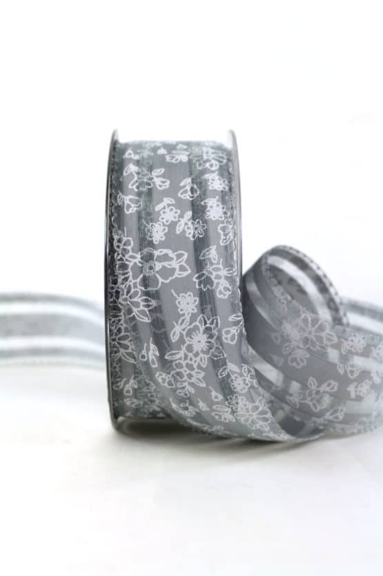 Elegantes Geschenkband, grau, 40 mm breit - dekoband, geschenkband-gemustert