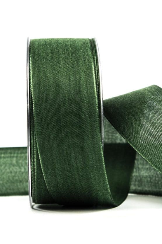 Geschenkband Leinen, tannengrün, 40 mm breit - dekoband, geschenkband-einfarbig